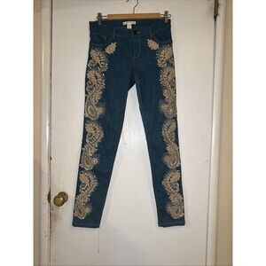 Alice + Olivia Low Rise Skinny Blue Jeans Embroidered Embellished | 27